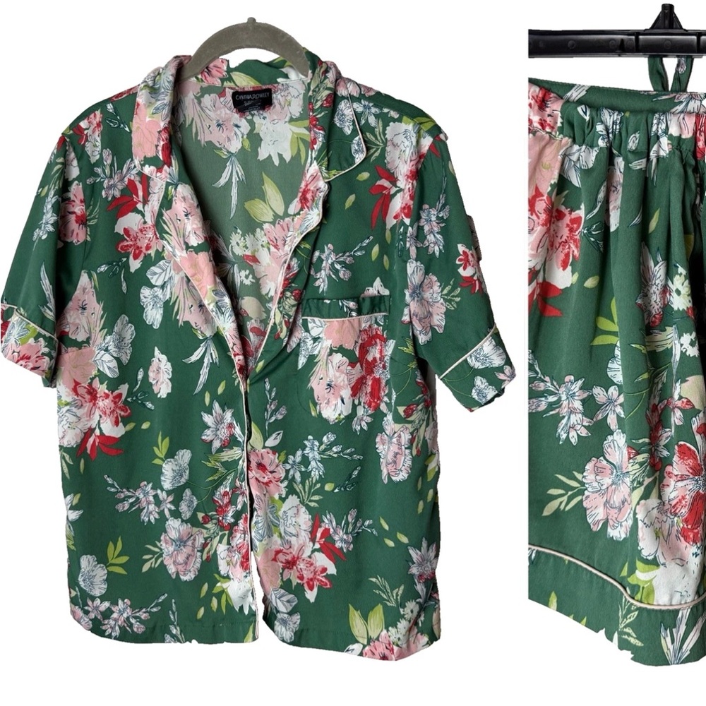 Cynthia Rowley Pajama Set Size Medium Tops Shorts Floral Green Pink Red White